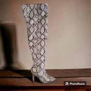 NEW YORK & CO. Gia Boot - Faux Snakeskin Over-the-Knee Boots-  6